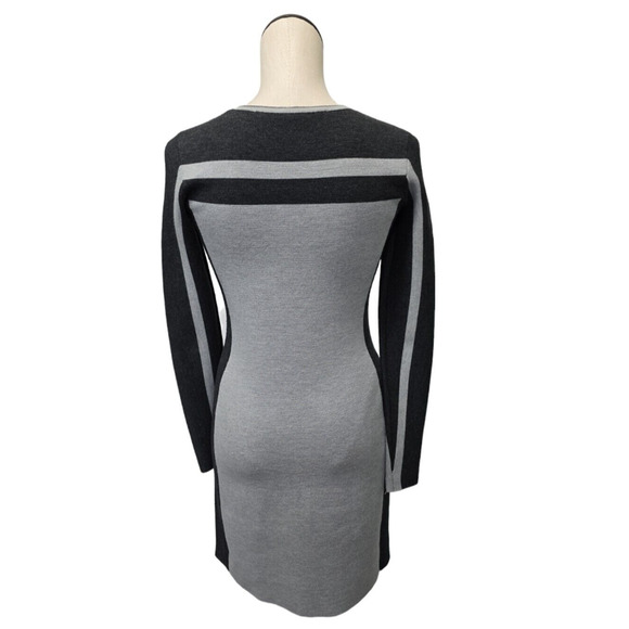 Athleta Black Gray Striped Wool Blend LS Knit Sweater Midi Dress Womens Size XS - Picture 3 of 12